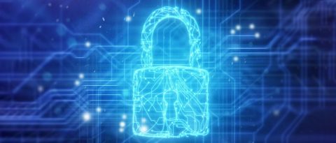 blue background with lock made from electic pulses