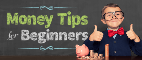 young boy in front of blackboard teaching money tips