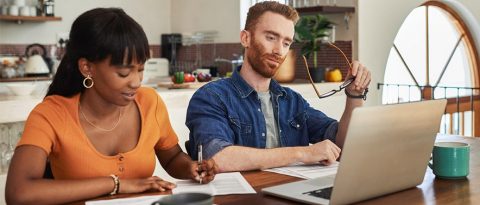 Couple worrying over taxes