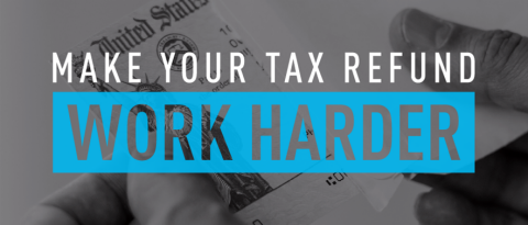 tax refund money, work harder blue